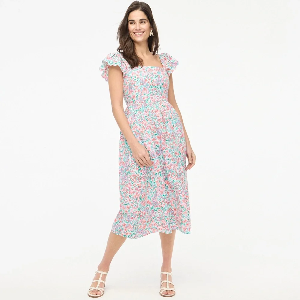 J. Crew Ruffle-sleeve Midi Dress in Bright Spearamint - Picture 2 of 13